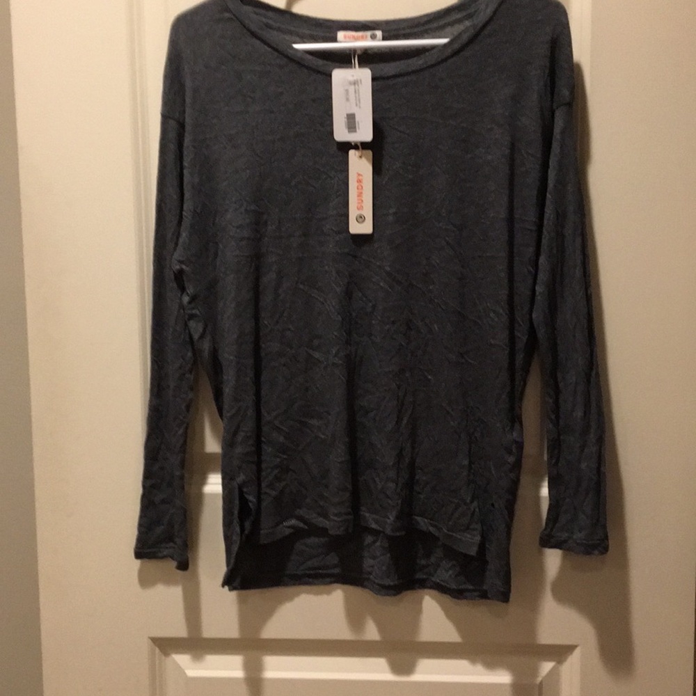 NWT Anthropologie Sundry womens drop shoulder long sleeve top grey size S (1)
